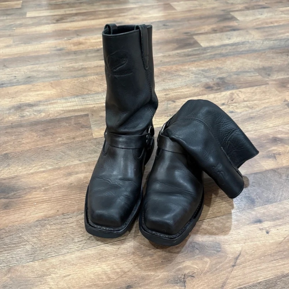Harley Davidson Harness Boots Men’s 9 Black Leather Motorcycle Riding Square Toe